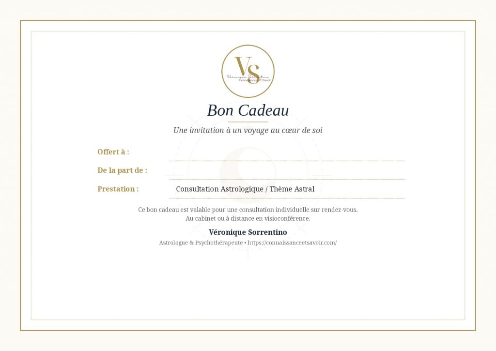 Bon cadeau astrologie à offrir pour une consultation ou un thème astral